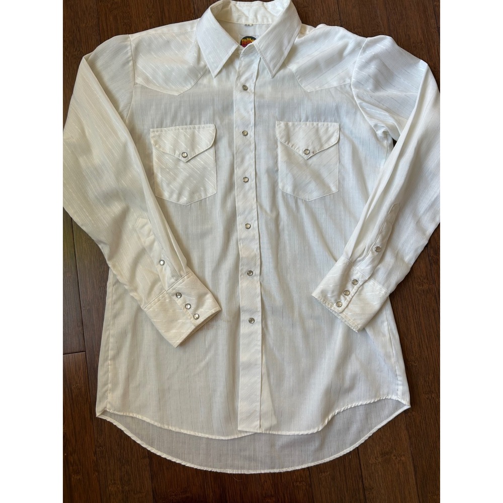 Vintage Miller Western Wear Pearl Snap Shirt White Tonal Stripe Size 16-34 L